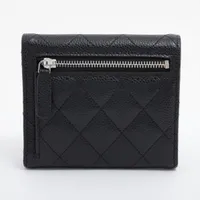 美品【シャネル】キャビアスキン コンパクト財布 シルバー金具 CHANEL シャネル 財布 レディース ブランド 二つ折り財布