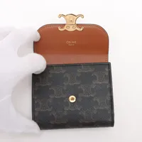 希少✨セリーヌ スモールウォレット トリオンフ ロゴ金具 キャンバス ブラウン CELINE(セリーヌ) スモールウォレット トリオンフ コンパクト