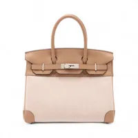 エルメス エールバッグMM トワルアッシュ×レザー ベージュ