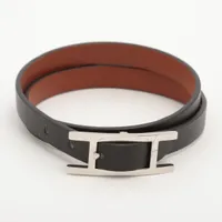 ☆HERMES☆ ビーアピドゥブルトゥール☆ブラックレザー☆シルバーメタル レザーブレスレット 《ビーアピ》 ドゥブルトゥール | Hermès