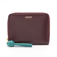 美品 ロエベ ノット コンパクト ジップウォレット 二つ折り財布 ボルドー ロエベ ノットコンパクトジップウォレット レザー コンパクト
