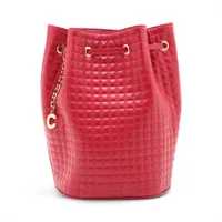 希少ꕥCELINE オールドセリーヌ 巾着 ポーチ トリオンフ レザー 赤 希少極美品 オールドセリーヌ 巾着バッグ マカダム トリオンフ