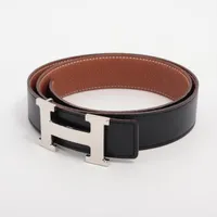 エルメス Hベルト 〇Z ベルト 68 レザー ブラック×ゴールド