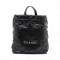 シャネル シャネル22 バックパック シャイニーカーフスキン チェーンリュック ブラック シルバー金具 ランダムプレート AS3859
