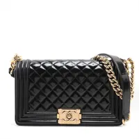 CHANEL チェーンショルダー 2.55 パテントレザーショルダーバッグ シャネル チョコバー レザー×パテント チェーンショルダーバッグ