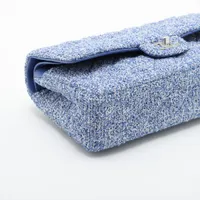 Chanel Matelasse 25 Tweed Double Flap Double Chain Bag Blue