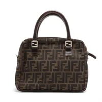 フェンディ ハンドバッグ バニティ ズッカ レザー キャンバス 極 美品 箱 袋付き FENDI フェンディ ズッカ 柄 ロゴ レザー 本