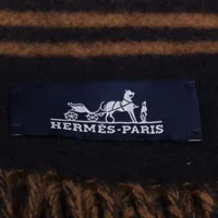 HERMES ネイビー カシミヤとセーブルのマフラー HERMES エルメス ショール ストール ダブルフェイス ロゴ刺繍