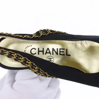 HGSX170/CHANEL パンプス ココマーク チェーン 35 1/2 シャネル ココマーク 95P サテン パンプス 35 1/2 レディース