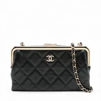 CHANEL ブラックレザーチェーンウォレット CHANEL シャネル チェーンウォレット レディース ブラック