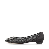 ゆん コメ逃げ厳禁！様Manolo Blahnik ハンギシ　グレー レース37 マノロブラニク ハンギシ ウール×レザー フラットパンプス EU37