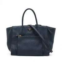 PRADA ネイビー ハンドバッグ 極美品！ PRADA プラダ レザー ネイビー ハンドバッグ - メルカリ