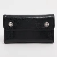 クロムハーツ ウェーブ ウォレット レザー ブラック×シルバー