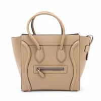 CÉLINE ラゲージ　マイクロ　スリ　グレージュ レザー ハンドバッグ セリーヌ ラゲージ マイクロショッパー レザー ハンドバッグ