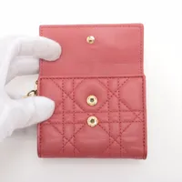 美品✨Dior カナージュ ロータスウォレット コンパクトウォレット ラムレザー Christian Dior / クリスチャンディオール】ミニウォレット