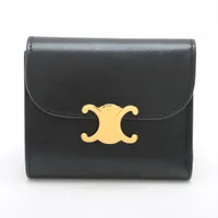 【付属品あり】セリーヌ 二つ折り財布 トリオンフ ブラウン フラップウォレット ☆CELINE☆直営店買付 MINI財布フラップウォレット/カーフスキン