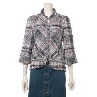 激レア CHANEL シャネル マルチカラーワンピース ココボタン ロゴ総柄38 シャネル ココボタン 98P コットン×ウール セットアップ 38