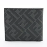 【美品】フェンディ ダイアゴナル マネークリップ ズッカ柄 PVC 黒 箱付き フェンディ ズッカ 7M0169 PVC×レザー コンパクトウォレット