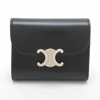 【付属品あり】セリーヌ 二つ折り財布 トリオンフ ブラウン フラップウォレット ☆CELINE☆直営店買付 MINI財布フラップウォレット/カーフスキン