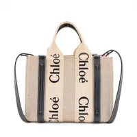 Chloe ウッディ スモール ハンドバッグ キャンバス ベージュ クロエ ウッディ スモール キャンバスxレザー 2WAYハンドバッグ