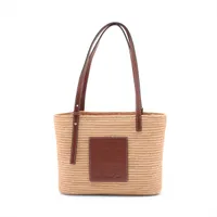 LOEWE ロエベ カゴバッグ ブラウン レザー ラフィア ロエベ スクエアバスケット スモール ラフィアxレザー カゴ