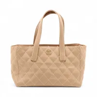 シャネル ワイルドステッチ レザー ハンドバッグ ベージュ ゴールド