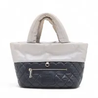 希少＊CHANEL シャネル ココ コクーン ハンドバッグ シルバー シャネル コココクーン レザー ハンドバッグ ネイビーxシルバー
