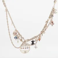 シャネル ココマーク C19C ネックレス GP×ラインストーン×フェイクパール シャンパンゴールド