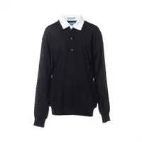 PRADA ニット シルク混 ポロシャツ 長袖 NERO 46 プラダ PRADA＊Cashmere and silk カシミヤ＆シルクセーター＊送料込 (PRADA