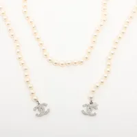 シャネル ココマーク 10V ネックレス GP×フェイクパール シルバー ラリアット