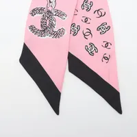 シャネル ココマーク アイコン 20B スカーフ シルク ブラック×ピンク CHANEL シャネル スカーフ/ハンカチ ハンカチ ココマーク ピンク