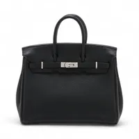 エルメス バーキン25 ボックスカーフ ブラック×カフェ シルバー金具