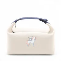 エルメス ブリッド ア ブラック GM キャンバス ベージュxネイビー シルバー金具