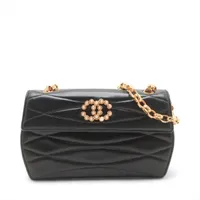 シャネル ココマーク ラムスキン シングルフラップ シングルチェーンバッグ パール ブラック ゴールド金具