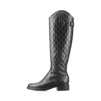 グッチ［GGキャンバス］ロングブーツ　サイドジップ　レザー　ヒール　ブラック グッチ GG レザー ロングブーツ 35 1/2 レディース ブラック