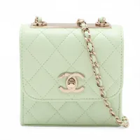 シャネル ミニ トレンディCC ラムスキン チェーンショルダーバッグ グリーン ゴールド金具 31番台 A81633