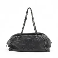 シャネル ラグジュアリーライン ラムスキン チェーンショルダーバッグ ブラック シルバー金具 10番台