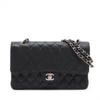シャネル マトラッセ25 キャビアスキン ダブルフラップ ダブルチェーンバッグ ブラック シルバー金具 19番台 A01112