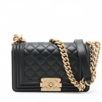 ほぼ未使用 シャネル ボーイシャネル ラムスキン ショルダーバッグ ブラック CHANEL シャネル ボーイシャネル マトラッセ ショルダーバッグ