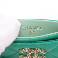 シャネル マトラッセ キャビアスキン カードケース グリーン ゴールド
