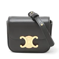 美品 セリーヌ レザー ショルダーバッグ トリオ パイソン ロゴ型押し ブラック CELINE セリーヌ バッグ レディース ブランド ショルダーバッグ