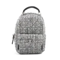 シャネル マトラッセ ツイード チェーンリュック ブラックxホワイト シルバー金具 ランダムシリアル AP3753