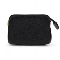 シャネル ココマーク キャビアスキン ポーチ ブラック ゴールド金具 2番台 シール劣化 不鮮明 汚れ