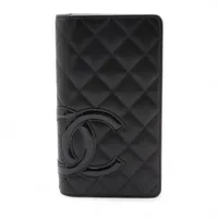 シャネル カンボンライン ラムスキン ロングウォレット ブラック シルバー金具 18番台