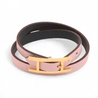 エルメス ビーアピ ドゥーブルトゥール ブレスレット レザー ピンク