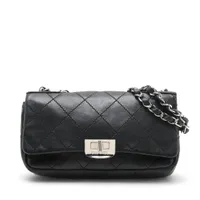 シャネル ワイルドステッチ レザー シングルフラップ ダブルチェーンバッグ 2.55 ブラック シルバー金具