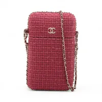 シャネル ココマーク ツイード チェーンショルダーバッグ フォンケース ピンク ゴールド金具 22番台
