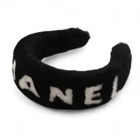 シャネル ロゴ 22B カチューシャ ファー ブラック A3874593｜中古