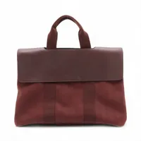 エルメス ヴァルパライソGM トワルシェブロンxレザー ブラウン シルバー金具