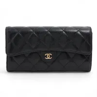 シャネル マトラッセ キャビアスキン ロングウォレット ブラック ゴールド金具 26番台